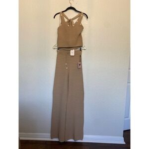 NWT Sincerely Jules Crochet Halter Top & Pants Set Women's Medium Beige